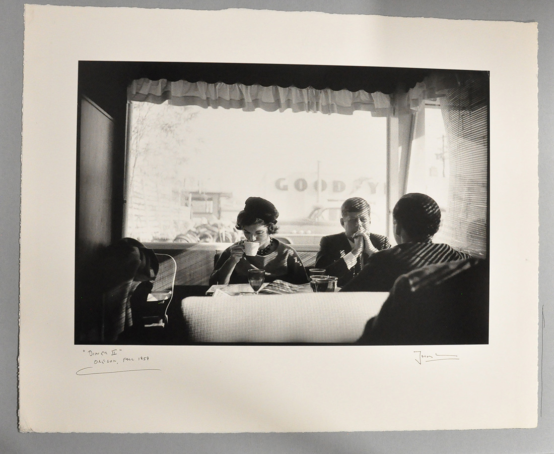 Sen. John F. Kennedy, Jacqueline Kennedy, and Stephen Smith (back facing camera) have a quiet Sunday morning breakfast after Mass while on the campaign trail in Oregon, 1959. This photo became one of Jacques Lowe's most requested images. © The Estate of Jacques Lowe.