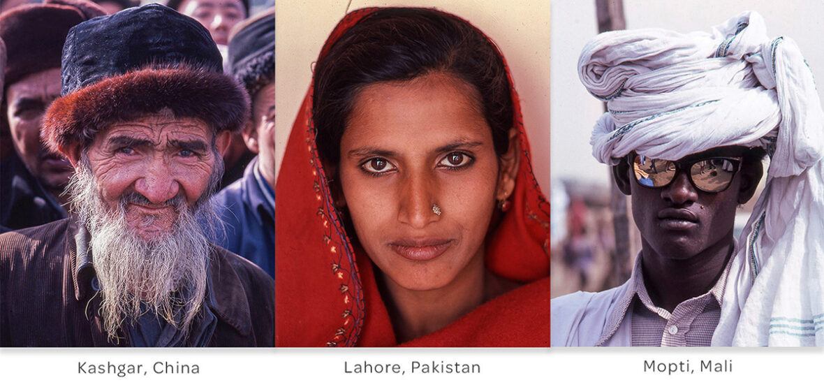 Portraits from Kashgar, China; Lahore, Pakistan; and Mopti, Mali. 1980s.