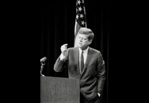 Pres. John F. Kennedy at press conference.