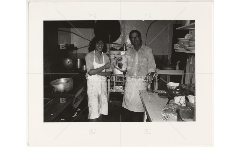 Photograph of two kitchen workers at the Split Rail Inn